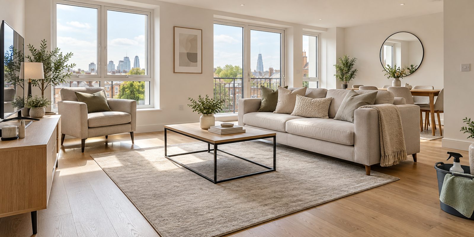 Freshly cleaned rental flat living room ready for a tenancy check-out